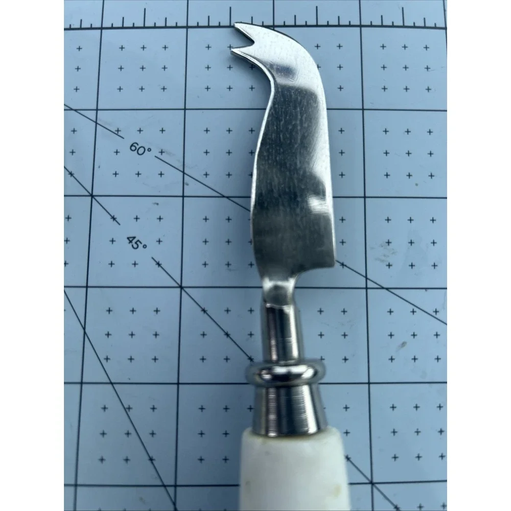 Set of 2 Cheese Knives Marble Handle White Stainless Steel. Charcuterie Board.